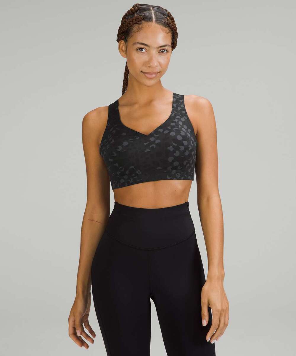 Lululemon Enlite Sports Bra Strappy Weave Black Camo High Support Size 34B